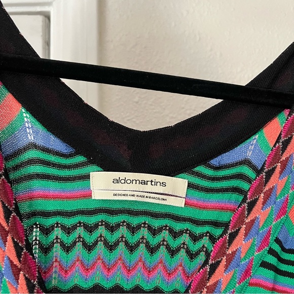 ALDOMARTINS multicolor chevron zig zag viscose draped flutter v neck maxi dress - Picture 7 of 8